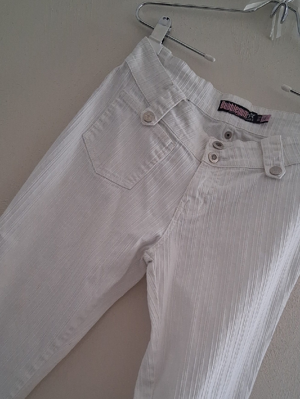 Bubblegum White Textured Button-Front Pants
